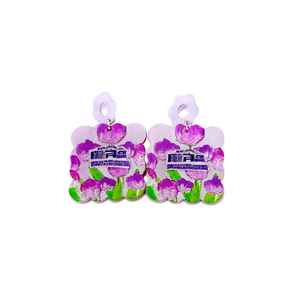 Boucles d'oreilles pendantes tendance, motif floral violet, en résine acrylique, cadeau romantique pour femme, lot de 12 pièces - Product Image 1