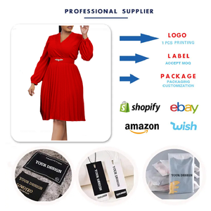 Vestidos de Último Diseño D497 para Mujer, Elegantes, Cuello en V, Color Sólido, Manga Larga, Plisados, Estilo Africano, para Oficina - Product Image 3