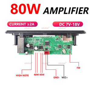 DC 8v-26v 2 * 40w放大器MP3解码器板80W ALAC MP3播放器，适用于5.0 USB模块调频辅助收音机录音扬声器塑料 - Product Image 2