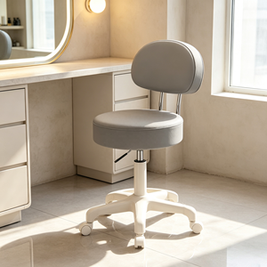 Repose-pieds pliable moderne à hauteur réglable avec roulettes et siège rond rembourré pour appartement, bureau, espace compact - Product Image 2