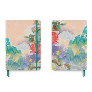 Custom Printed Brand A5 Hardcover Leather Thread <b>Sewing</b> Bound Promotional Use Notepad Journal with Elastic Strap Diary Notebook - Product Image 2