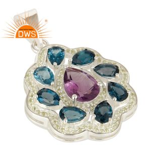 Topacio azul amatista piedra preciosa colgante Floral diseñador colgante 925 plata esterlina colgante joyería proveedor Vintage colección - Product Image 2