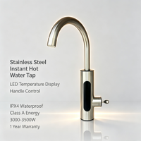 Robinet d'eau chaude électrique instantané HAILIJING entièrement en acier inoxydable 3000W-3500W avec écran LED IPX4 pour cuisine, camping-car, hôtel, maison