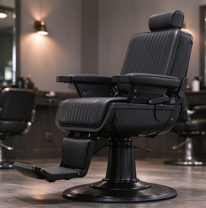 Nuova Poltrona da Barbiere Completamente Nera, Idraulica e Reclinabile, Arredamento per Salone, per Taglio Capelli e Rasatura - Product Image 4