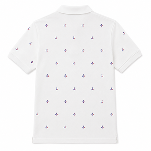 Polo personnalisé pour homme, blanc, broderie ancre, manches courtes, piqué coton, style preppy, respirant, coupe classique - Product Image 5