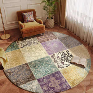 Alfombra Redonda Bohemia para Sala de Estar, Diseño Geométrico, Antideslizante, Lavable a Mano, Limpieza Localizada, Terciopelo Belga Azina - Product Image 4