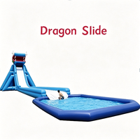 Toboggan aquatique gonflable commercial personnalisé avec piscine, parc aquatique gonflable pour enfants en forme d'éléphant/dragon/lapin/garde, location pour divertissement
