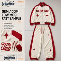 Ensemble décontracté deux pièces pour homme, veste de survêtement zippée et pantalon à cordon de serrage, coloris rouge et crème, OEM ODM