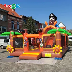 Castillo de salto con temática de pirata para niños, juguete inflable con combinación de Tobogán, venta directa de fábrica