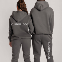 Survêtement surdimensionné pour hommes en vrac couleur unie vierge personnalisé propre logo 100% coton Baggy 2 pièces ensembles de survêtements unisexes