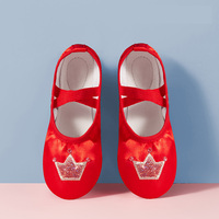 Chaussures de ballet pour enfants à semelle fendue en satin, broderie couronne à sequins, souples, pour entraînement et performance - Vente directe usine BW21