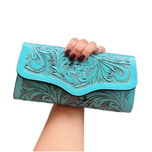 Cartera de Cuero Genuino con Incrustaciones de Turquesa Hechas a Mano, Estilo Occidental, de Alta Calidad, con Costuras Decorativas, para Mujer, ARYAN EXPORTS, Gran Venta - Product Image 2