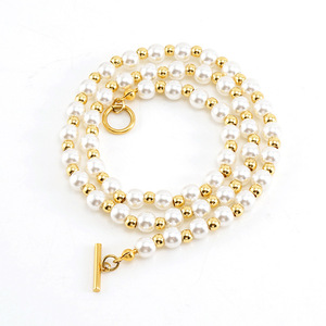 ZOGXIN Pearl Chain Necklace Gold Plated 18k Stainless Steel Women's Party Jewelry Round Bead Design - Product Image 5