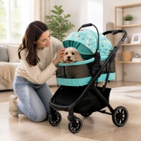 Poussette pliable pour animaux de compagnie One-Touch T07, cadre noir, poussette pour chien et chat avec roues amortissantes, doublure lavable, porte-gobelet, 30 kg