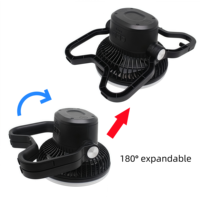 Ventilateur de camping portable rechargeable et pliable avec anneau lumineux LED, ventilateur d'urgence alimenté par USB pour l'extérieur, la tente, les pannes de courant