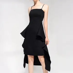 Женское Асимметричное мини-платье, плиссированное вечернее платье в европейском стиле без рукавов, с жемчужинами и оборками на тонких бретелях, 2023