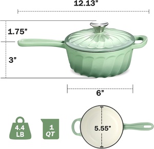 <span class=keywords><strong>Casserole</strong></span> de 1 litre avec couvercle, <span class=keywords><strong>en</strong></span> <span class=keywords><strong>fonte</strong></span> émaillée, petite marmite robuste pour la cuisson de pâtes, sauces, soupes, lait - Product Image 2