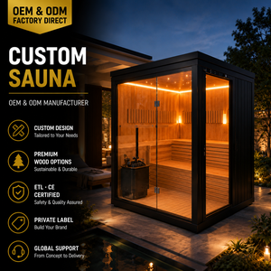 Cabaña Exterior Negra Moderna HG para 3-4 Personas con Estufa, en Forma de L y con Paredes de Vidrio Completas - Product Image 1
