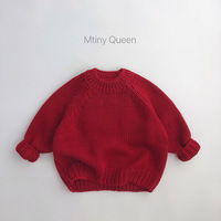 Winter Weihnachten Neujahr Kinder Unisex Mode Retro Roter Loser Grobstrick-Pullover Baby Strickwaren Sweater