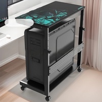 Support de tour d'ordinateur à double niveau réglable en hauteur sur roulettes en métal Chicon avec plateau pour une utilisation moderne au bureau à domicile