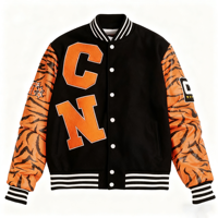 Veste bomber XJYD Hip Hop à col montant, logo personnalisé, motif tigre tendance, broderie chenille, imperméable et respirante