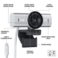 Logitech MX Brio Ultra 4K Web Kamerası 60fps STARVIS RightLight 5 Yapay Zeka Otomatik Çerçeveleme Özellikli Çift Mikrofon Zoom ve Teams için