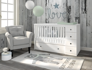 Niños Blanco 4-en-1 Cama de madera <span class=keywords><strong>Convertible</strong></span> <span class=keywords><strong>Cuna</strong></span> de bebé Juego de cama Cunas para niños - Product Image 6