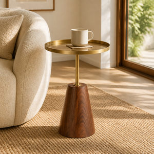 Tavolino Moderno Rotondo con Base a Piedistallo e <span class=keywords><strong>Vassoio</strong></span> in Ottone Anticato 36 X 36 X 59 cm - Product Image 3