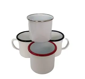 Эмалированная Кружка, эмалированная кофейная чашка с черным ободом, эмалированные жестяные кружки с индивидуальным принтом, оптовая продажа