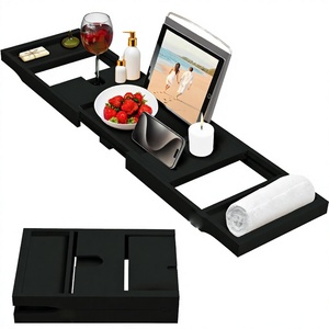 Plateau de bain pliable en bambou réglable pour vente en gros, support de baignoire rectangulaire, table de baignoire peu encombrante, accessoire de salle de bain - Product Image 4