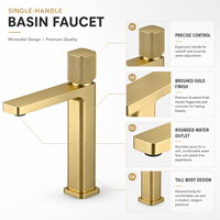 Robinet de lavabo carré en laiton massif, monocommande avec cartouche en céramique, plusieurs finitions de surface pour la décoration de salle de bain moderne