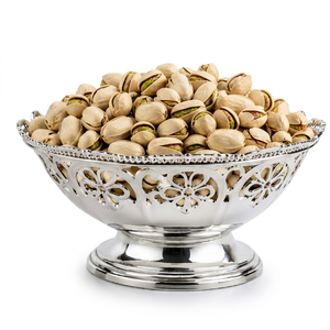 Cuenco de lujo plateado con diseño floral recortado para pistachos tostados, plato gourmet para aperitivos, suministro al por mayor - Product Image 1