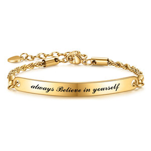Bracelet incurvé en acier inoxydable 5 mm gravé au laser « Toujours crois en toi », réglable, unisexe, cadeau, bijoux - Product Image 4