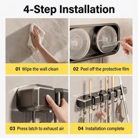 Support mural moderne en plastique pour balais et serpillères, antidérapant, robuste, 5 fentes, 6 crochets, pour cuisines, placards, garages