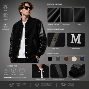 Giacca Varsity in Pelle Scamosciata per <span class=keywords><strong>Uomo</strong></span> con Logo Ricamato Personalizzato, Maniche in <span class=keywords><strong>Lana</strong></span> e Pelle, Stile Vintage Streetwear, Bomber OEM - Product Image 3