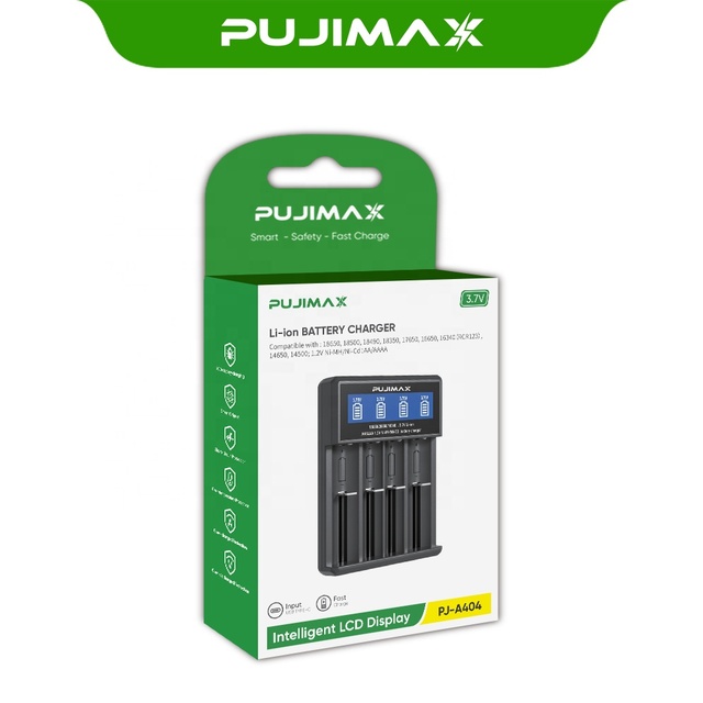 PUJIMAX 4 Slots Smart 3.7V Fast Charging Portable USB 18650 Lithium Battery Charger for Multiple Size Rechargeable Battery