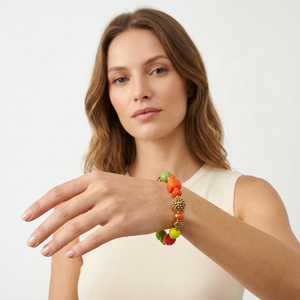Bohemian Handmade Lampwork <b>Beaded</b> <b>Bracelet</b> Coral Resin Beads Gold Plated Accents Geometric Shapes Customizable Fashion - Product Image 2