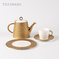 Service de table en porcelaine fine plaqué or Regal TESSWANG – Vaisselle de luxe à motif alvéolé pour mariages royaux modernes et grands banquets