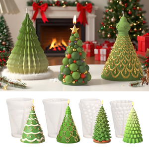Moule en silicone DM1271 pour bougie en forme d'arbre de Noël 3D, 9 styles, moules en résine de gypse pour la fabrication de bougies aromatiques, pour décorations de Noël - Product Image 1