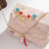Collier bohème hawaïen multicolore en perles de rocaille, collier superposé œil de diable, bijoux de plage étoile de mer, pendentif piment et éléphant