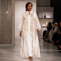 Robe longue modeste de luxe en maille brodée avec des paillettes, pour femmes musulmanes, idéale pour les festivals, les mariages et les fêtes, abaya ouverte en polyester ODM