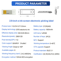 Étiquette électronique d'entrepôt avec écran e-ink de 2,9 pouces, 4 couleurs, bouton tactile, système WMS Pick to Light (PTL), éclairage et étiquetage de préparation de commandes