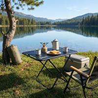 Table de camping pliable à hauteur réglable 62x43cm, légère en aluminium, portable, avec poignée pour barbecue en plein air