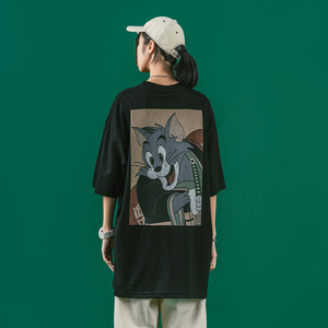 Vêtements pour femmes Anime, Nouvelle collection été 2025, T-shirt noir à manches courtes grande taille style Goth, motif chat 'Killing <span class=keywords><strong>Stalking</strong></span>' - Product Image 3