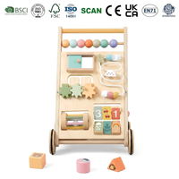 Marche-bébé en bois multifonctionnel avec labyrinthe de perles, engrenages, trieur de formes, boulier et tableau d'activités éducatif pour tout-petits