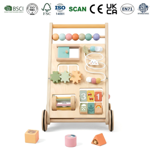 Marche-bébé en bois multifonctionnel avec labyrinthe de perles, engrenages, trieur de formes, <span class=keywords><strong>boulier</strong></span> et tableau d'activités éducatif pour tout-petits - Product Image 1