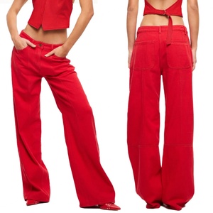 Wholesale Price Fashion Casual Washed Street Unisex Style Low Rise Baggy Fit Red <b>Jeans</b> - Product Image 6