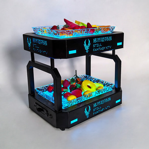 Bandeja de frutas iluminada de dos niveles, color azul hielo, de hierro forjado, para bares, KTV, con diseño de hielo. - Product Image 1