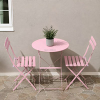 Doppelt Faltbares Design Schwarzes Metall Outdoor-Bistro-Set Lattenklappstühle Zusammenklappbarer Tisch Umweltfreundlich Wasserdicht Tiny Home