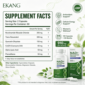 Cápsulas de Nicotinamida Ribósido NAD+ Hechas en EE. UU., 910 mg, Suplemento Dietético Antioxidante, Apoyo Energético Celular - Product Image 2